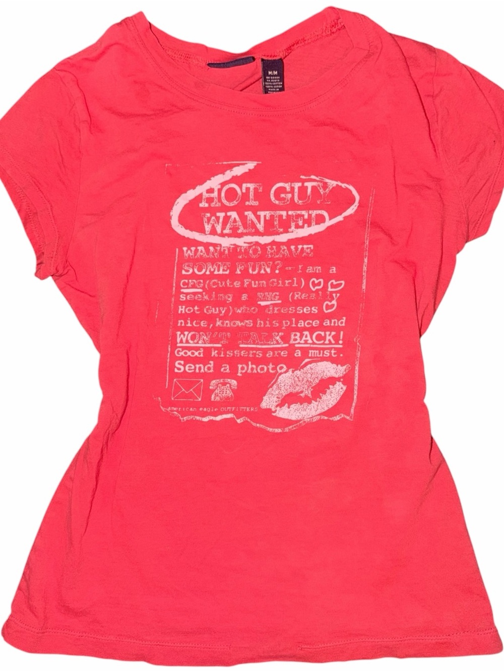 Y2K “Hot Guy Wanted” Baby Tee Humor Graphic American Eagle Outfitters T-Shirt